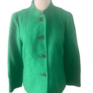 Talbots Kelly Green Wool blend Mandarin collar Peplum blazer